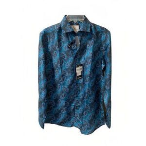 Suslo Couture Shirt Mens Sz S Blue Turquoise Slim Fit Club Paisley NWT‎
